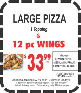 Large 1 Top 12pcWings $33.99